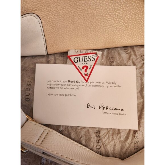 Guess Cream & White Ladies Tote Purse - Picture 2 of 6